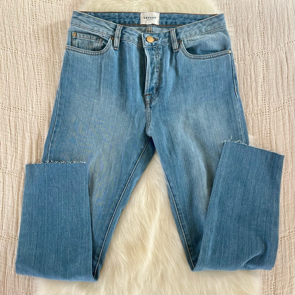 Sezane Like New Medium Wash Straight Leg Raw Hem Jeans / size 28
